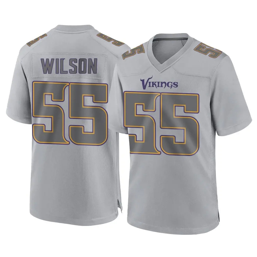 M.Vikings #55 Eric Wilson Player Gray Atmosphere Fashion Home Game BALCE Stitched Jerseys
