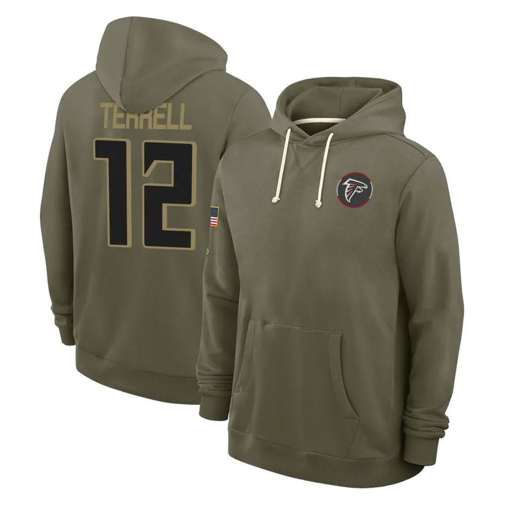 A.Falcons #12 Avieon Terrell Player Olive 2025 Salute to Service Hoodies BALCE Stitched Jerseys