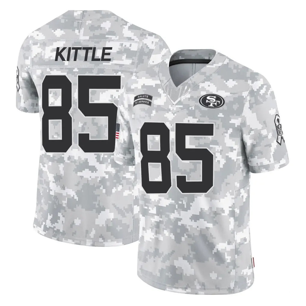SF.49ers #85 George Kittle Player Arctic Camo Limited Salute To Service Home Game BALCE Stitched Jerseys
