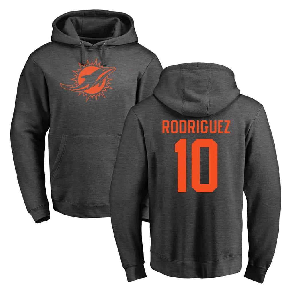 M.Dolphins #10 Jacob Rodriguez Player Darkgray Pullover Hoodies Limited BALCE Stitched Jerseys