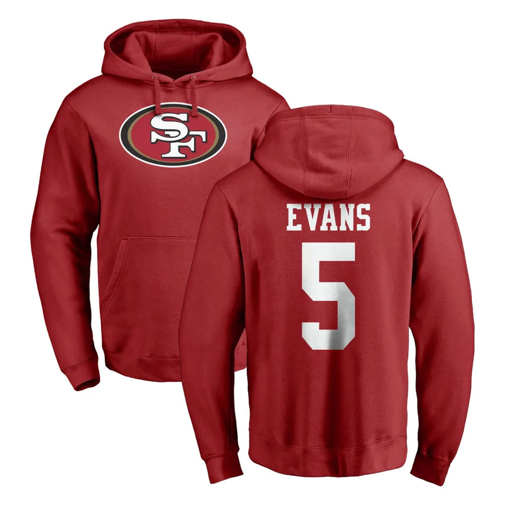 SF.49ers #5 Mike Evans Player Red LOGO Pullover Hoodies Home Game BALCE Stitched Jerseys