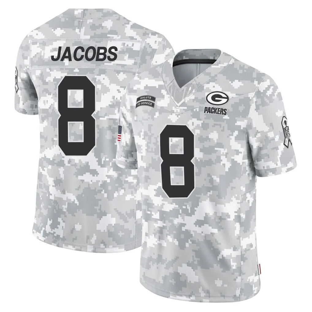 GB.Packers #8 Josh Jacobs Player Arctic Camo Salute To Service Limited BALCE Stitched Jerseys