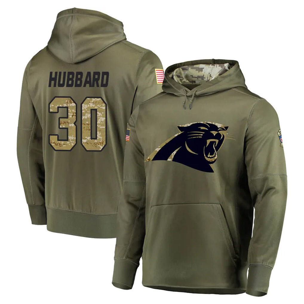 C.Panthers #30 Chuba Hubbard Player Olive Salute to Service Hoodies BALCE Stitched Jerseys
