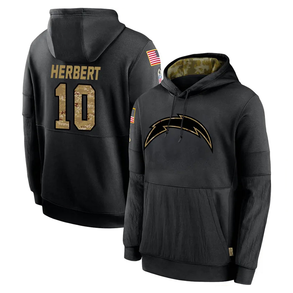 LA.Chargers #10 Justin Herbert Player Black Salute to Service Hoodies Limited Game BALCE Stitched Jerseys