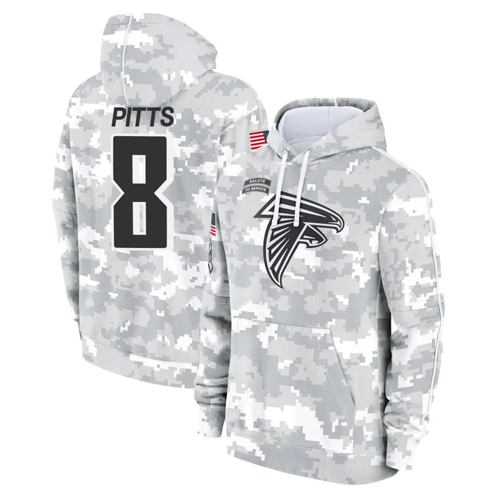 A.Falcons #8 Kyle Pitts Sr. Player Arctic Camo Salute to Service Limited Hoodie BALCE Stitched Jerseys