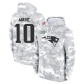NE.Patriots #10 Drake Maye Player Arctic Camo Salute to Service Pullover Hoodies Limited Game BALCE Stitched Jerseys