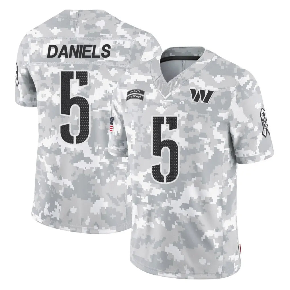 W.Commanders #5 Jayden Daniels Player Arctic Camo Limited Salute To Service Home Game BALCE Stitched Jerseys