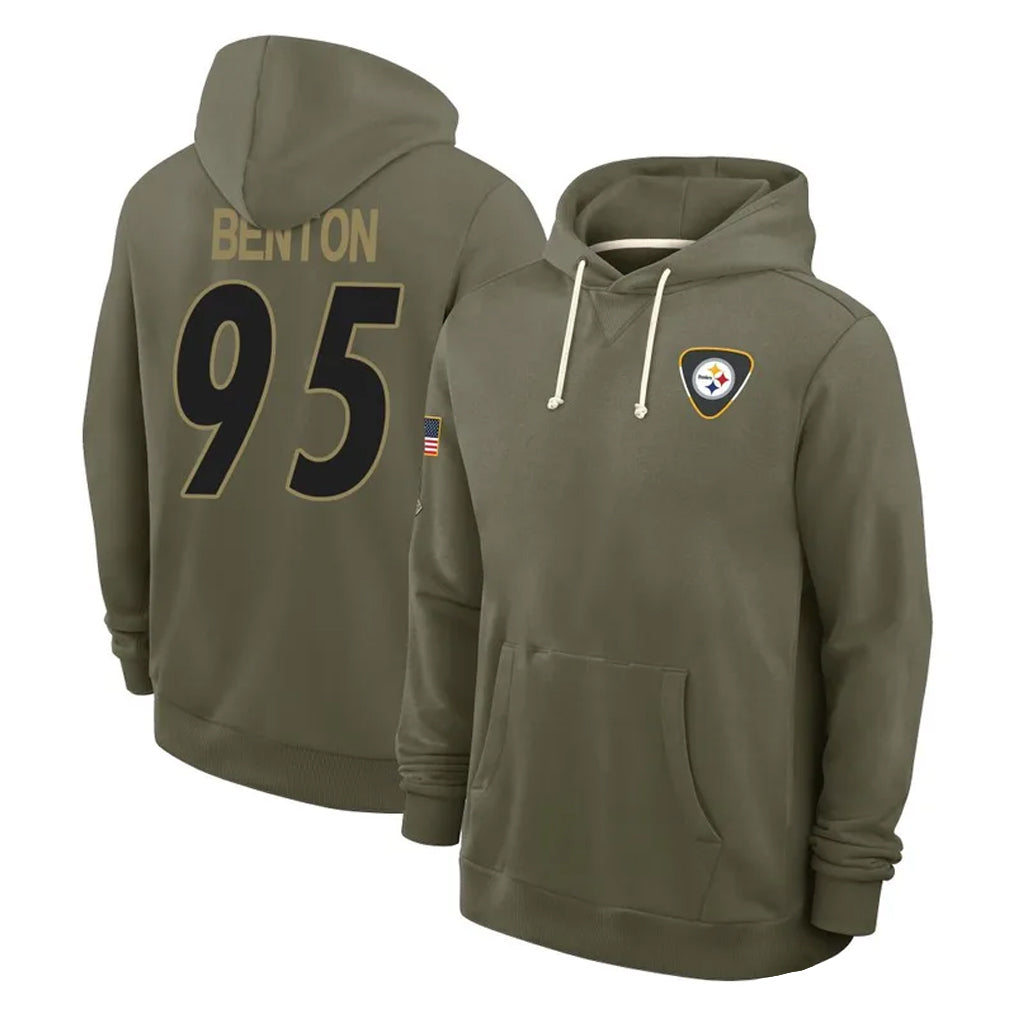 P.Steelers #95 Keeanu Benton Player Olive Salute to Service Pullover Hoodies Limited BALCE Stitched Jerseys