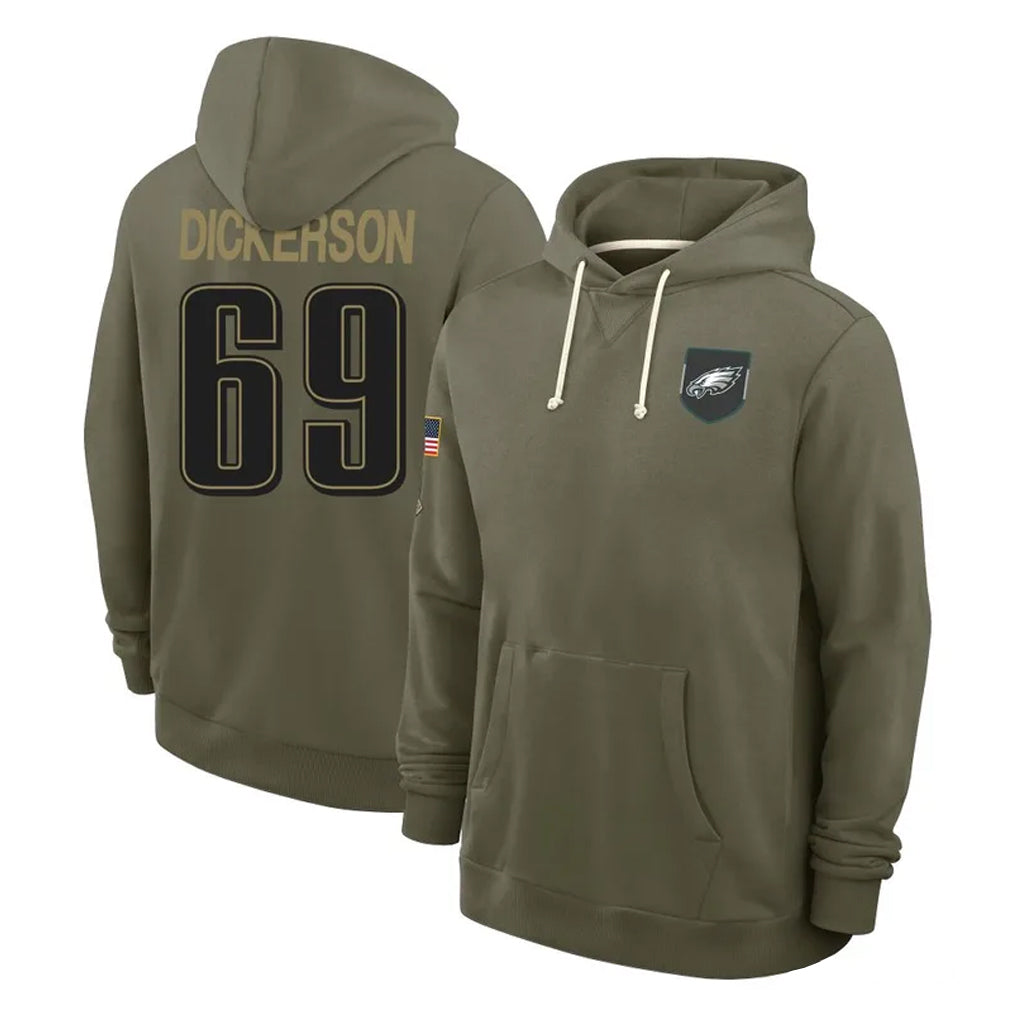 P.Eagles #69 Landon Dickerson Player Olive Salute to Service Pullover Hoodies Limited BALCE Stitched Jerseys