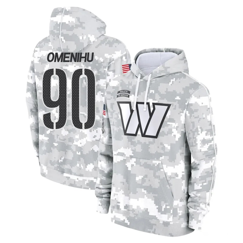 W.Commanders #90 Charles Omenihu Player Arctic Camo Limited Salute to Service Pullover Hoodies Game BALCE Stitched Jerseys