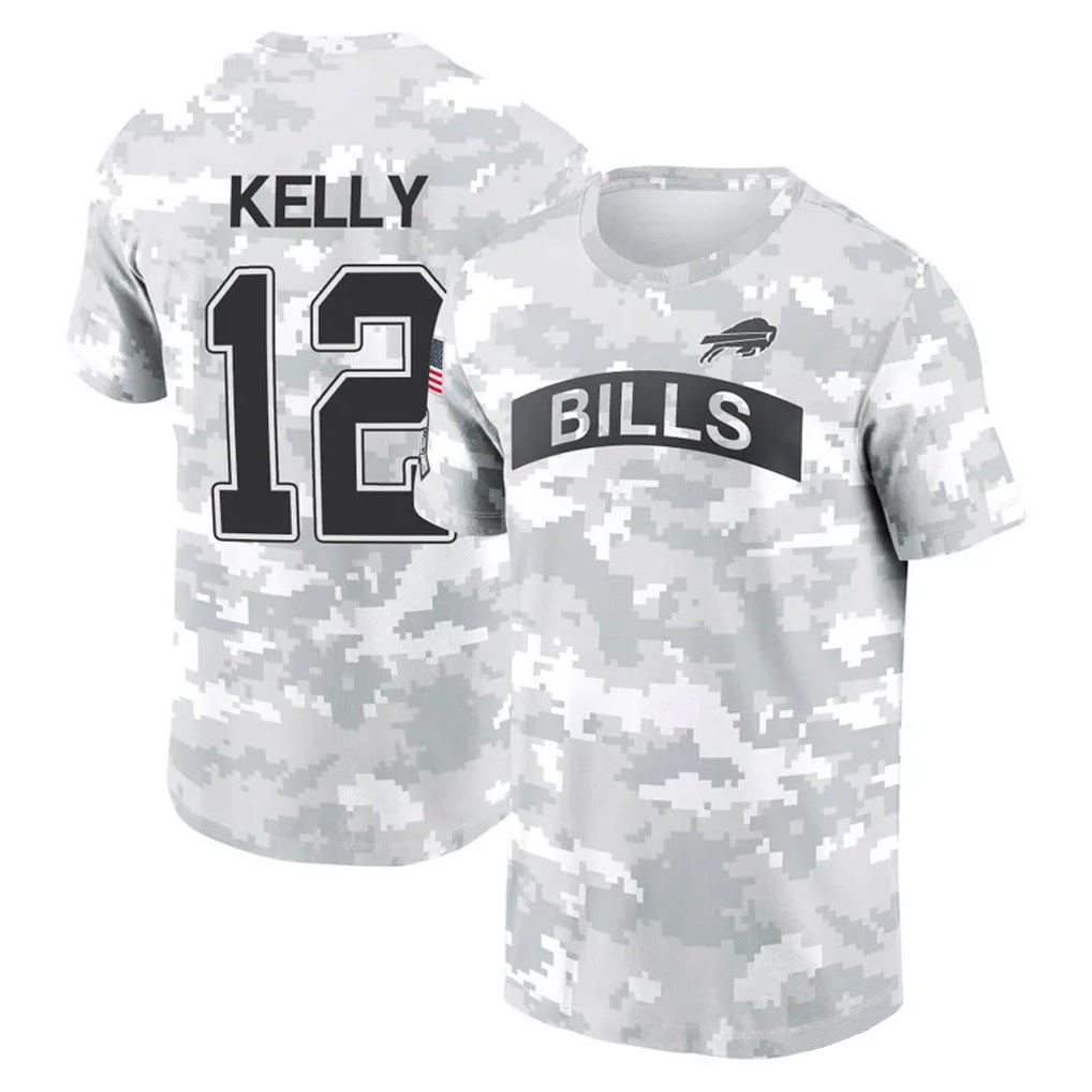 B.Bills #12 Jim Kelly Player Arctic Camo Salute to Service T-Shirt Hoodies BALCE Stitched Jerseys