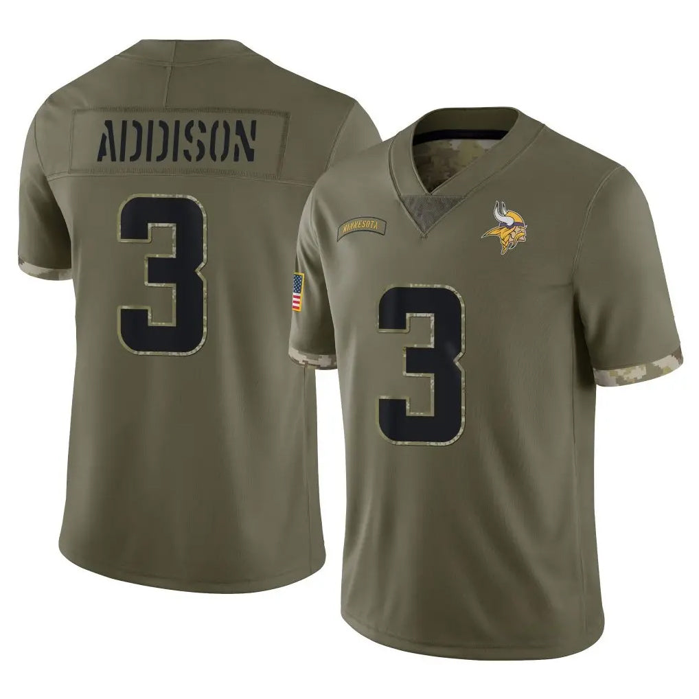 M.Vikings #3 Jordan Addison Player Olive Salute To Service Limited BALCE Stitched Jerseys