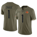 C.Bengals #1 Ja'Marr Chase Player Olive Salute to Service Limited Game BALCE Stitched Jerseys