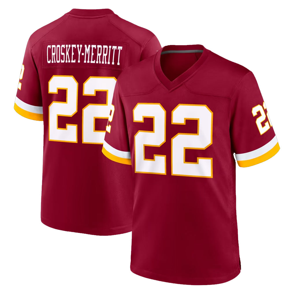 W.Commanders #22 Jacory Croskey-Merritt Player Burgundy Game Home BALCE Stitched Jerseys