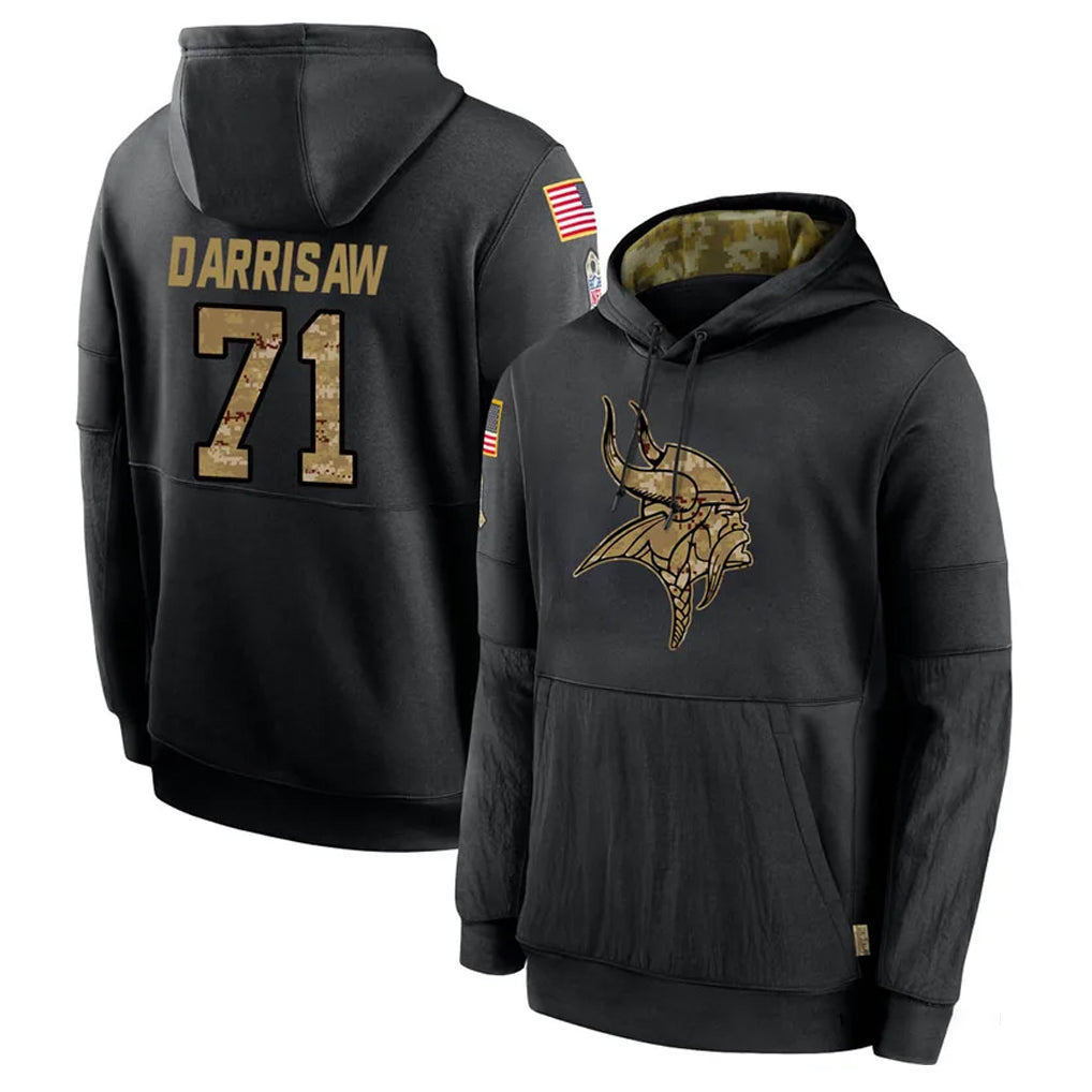 M.Vikings #71 Christian Darrisaw Player Black Salute to Service Hoodies Limited Game BALCE Stitched Jerseys