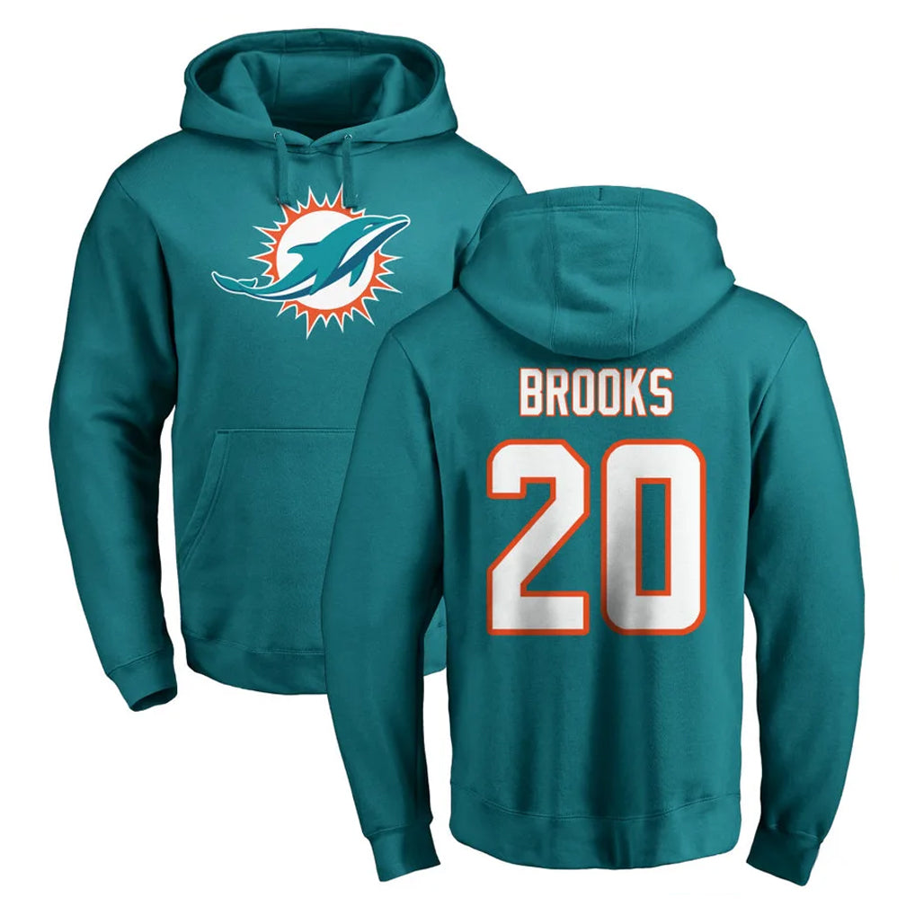 M.Dolphins #20 Jordyn Brooks Player Aqua LOGO Pullover Hoodies Limited BALCE Stitched Jerseys