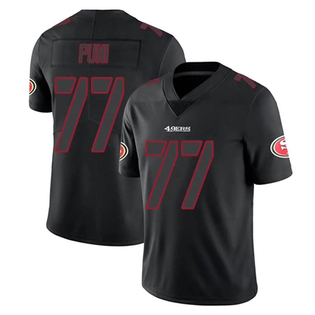 SF.49ers #77 Dominick Puni Player Black Impact Limited Home Game BALCE Stitched Jerseys