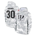 C.Bengals #30 Chase Brown Player Arctic Camo Salute to Service Pullover Hoodie Limited BALCE Stitched Jerseys