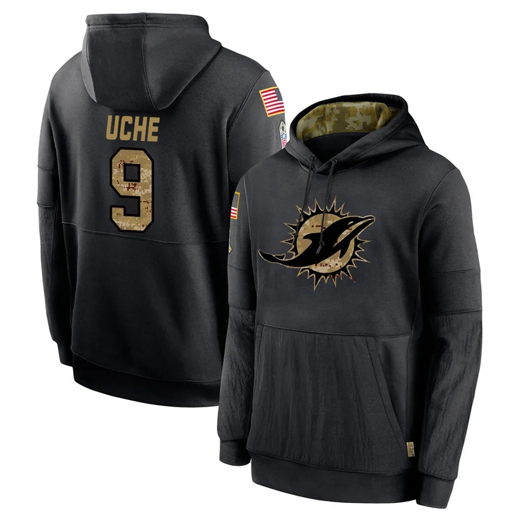 M.Dolphins #9 Joshua Uche Player Black Salute to Service Hoodies Limited Game BALCE Stitched Jerseys