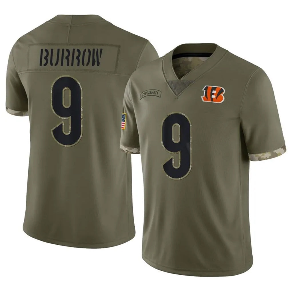 C.Bengals #9 Joe Burrow Player Olive Salute to Service Limited Game BALCE Stitched Jerseys