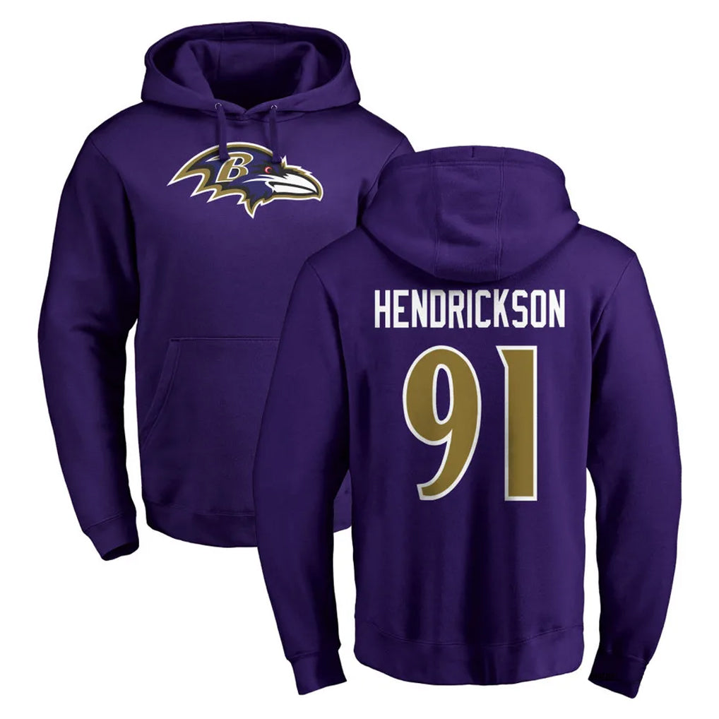 B.Ravens #91 Trey Hendrickson Player Purple Salute to Service Pullover Hoodie BALCE Stitched Jerseys