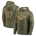 KC.Chiefs #87 Travis Kelce Player Olive Salute to Service Pullover Hoodies Home Game BALCE Stitched Jerseys