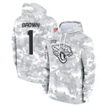 J.Jaguars #1 Montaric Brown Player Arctic Camo Salute to Service Hoodies Limited Game BALCE Stitched Jerseys