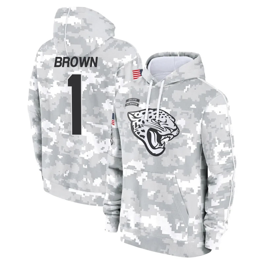 J.Jaguars #1 Montaric Brown Player Arctic Camo Salute to Service Hoodies Limited Game BALCE Stitched Jerseys