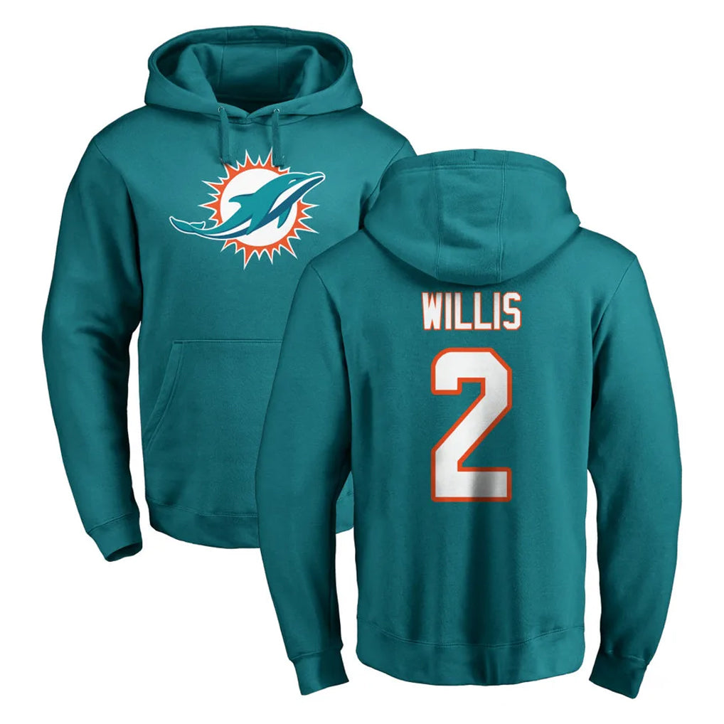 M.Dolphins #2 Malik Willis Player Aqua LOGO Pullover Hoodies Limited BALCE Stitched Jerseys