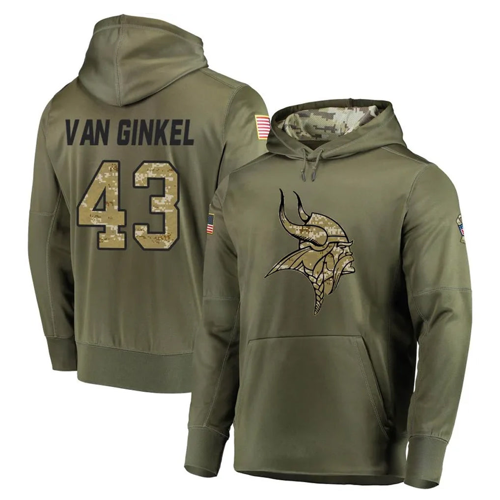 M.Vikings #43 Andrew Van Ginkel Player Olive Salute to Service Pullover Hoodies Home Game BALCE Stitched Jerseys