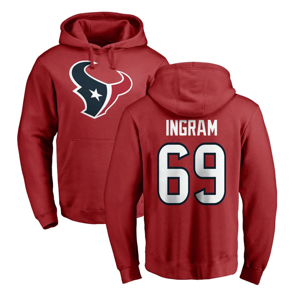 H.Texans #69 Ed Ingram Player Red Pro Line Pullover Hoodie Limited Game BALCE Stitched Jerseys