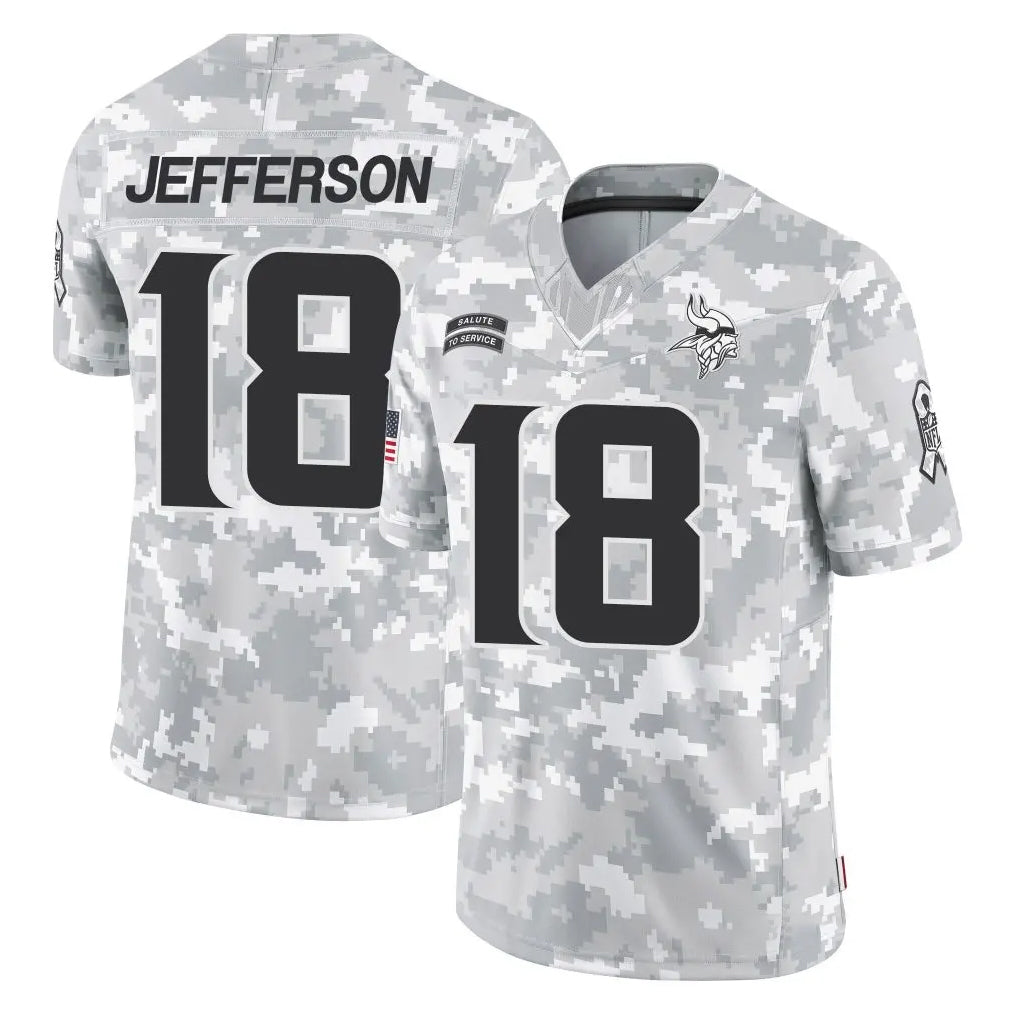 M.Vikings #18 Justin Jefferson Player Arctic Camo Salute To Service Limited Game BALCE Stitched Jerseys