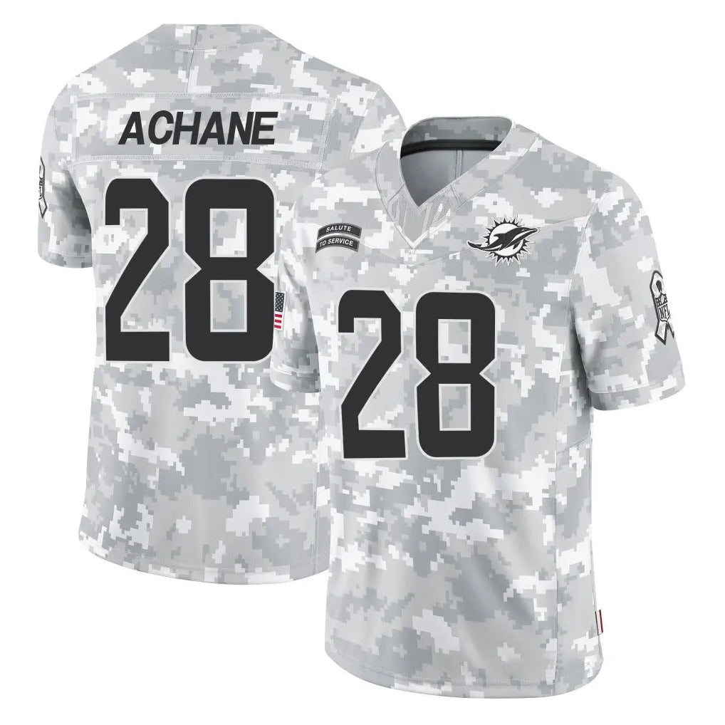 M.Dolphins #28 De'Von Achane Player Arctic Camo Salute To Service Limited Game BALCE Stitched Jerseys