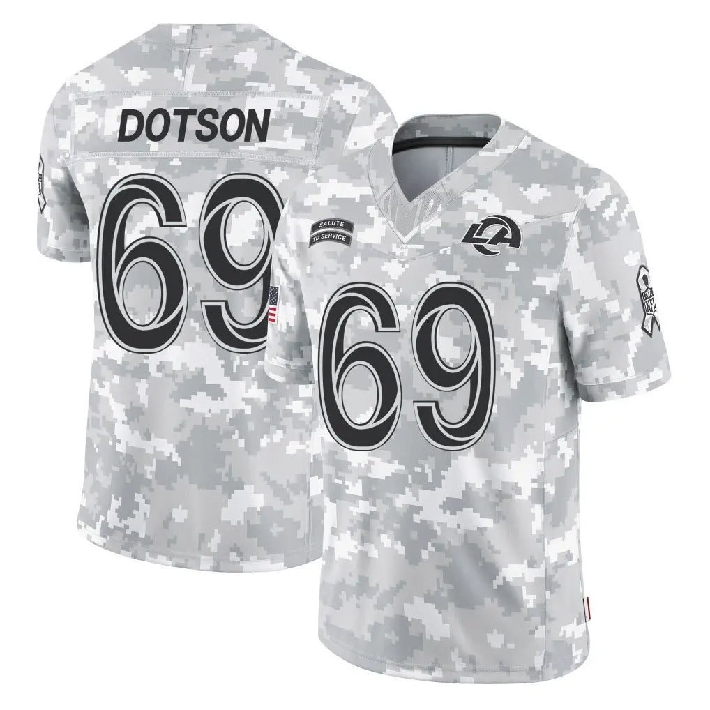 LA.Rams #69 Kevin Dotson Player Arctic Camo Salute To Service Limited Game BALCE Stitched Jerseys