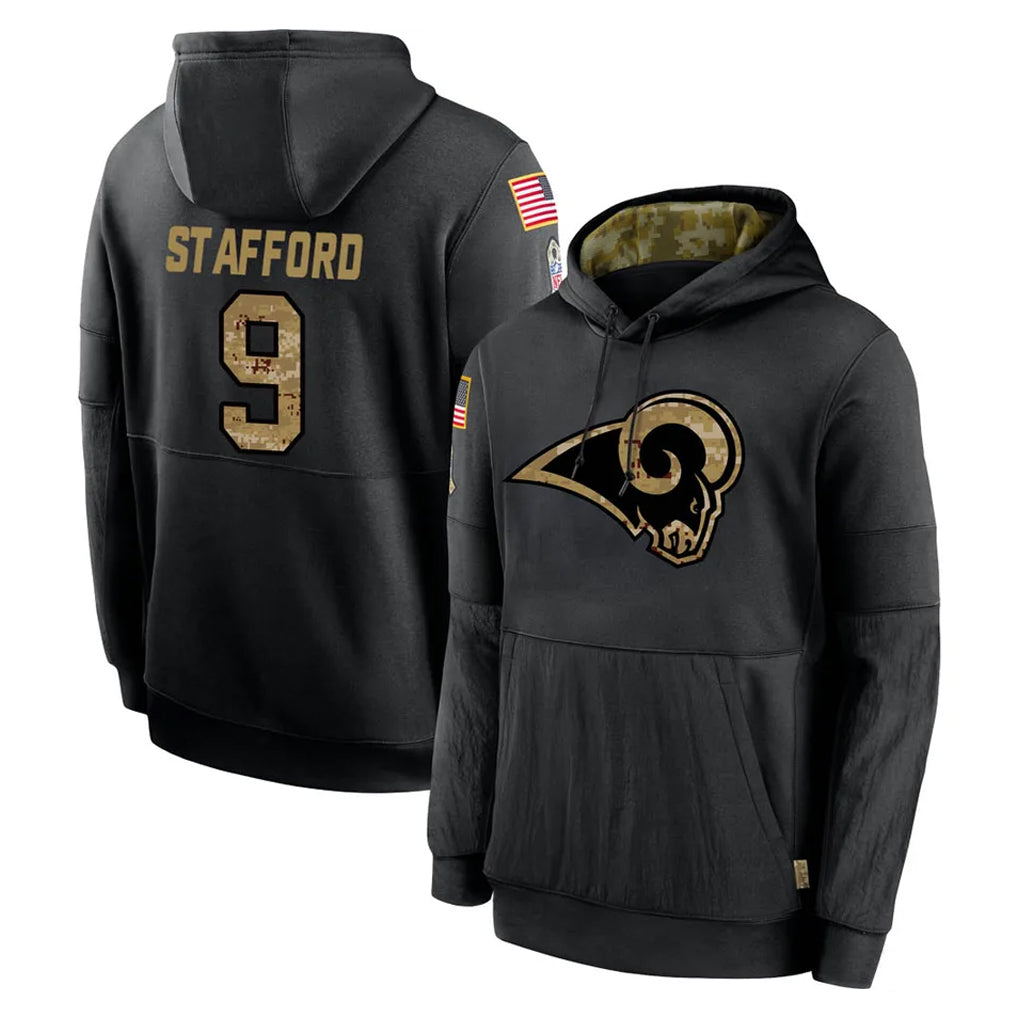 LA.Rams #9 Matthew Stafford Player Black Salute to Service Hoodies Limited Game BALCE Stitched Jerseys
