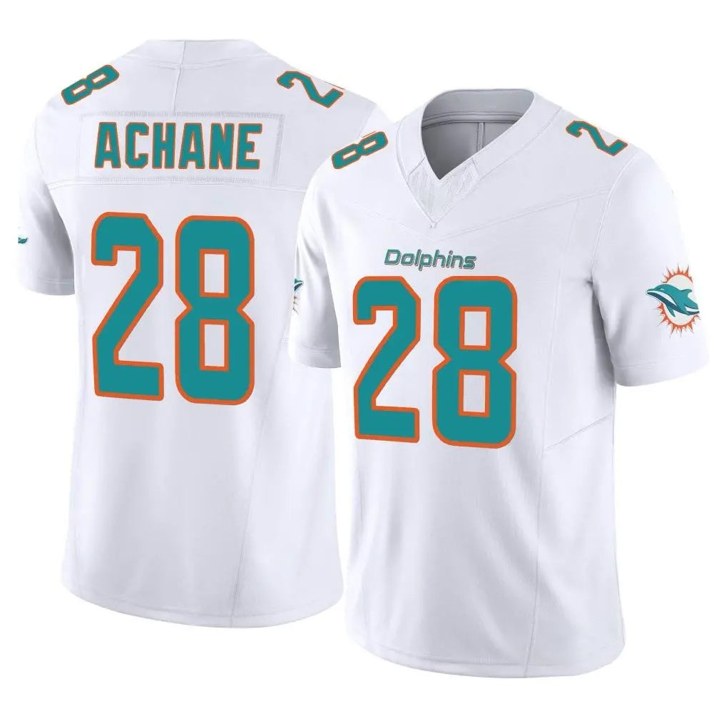 M.Dolphins #28 De'Von Achane Player White Limited Vapor F.U.S.E. Home Game BALCE Stitched Jerseys