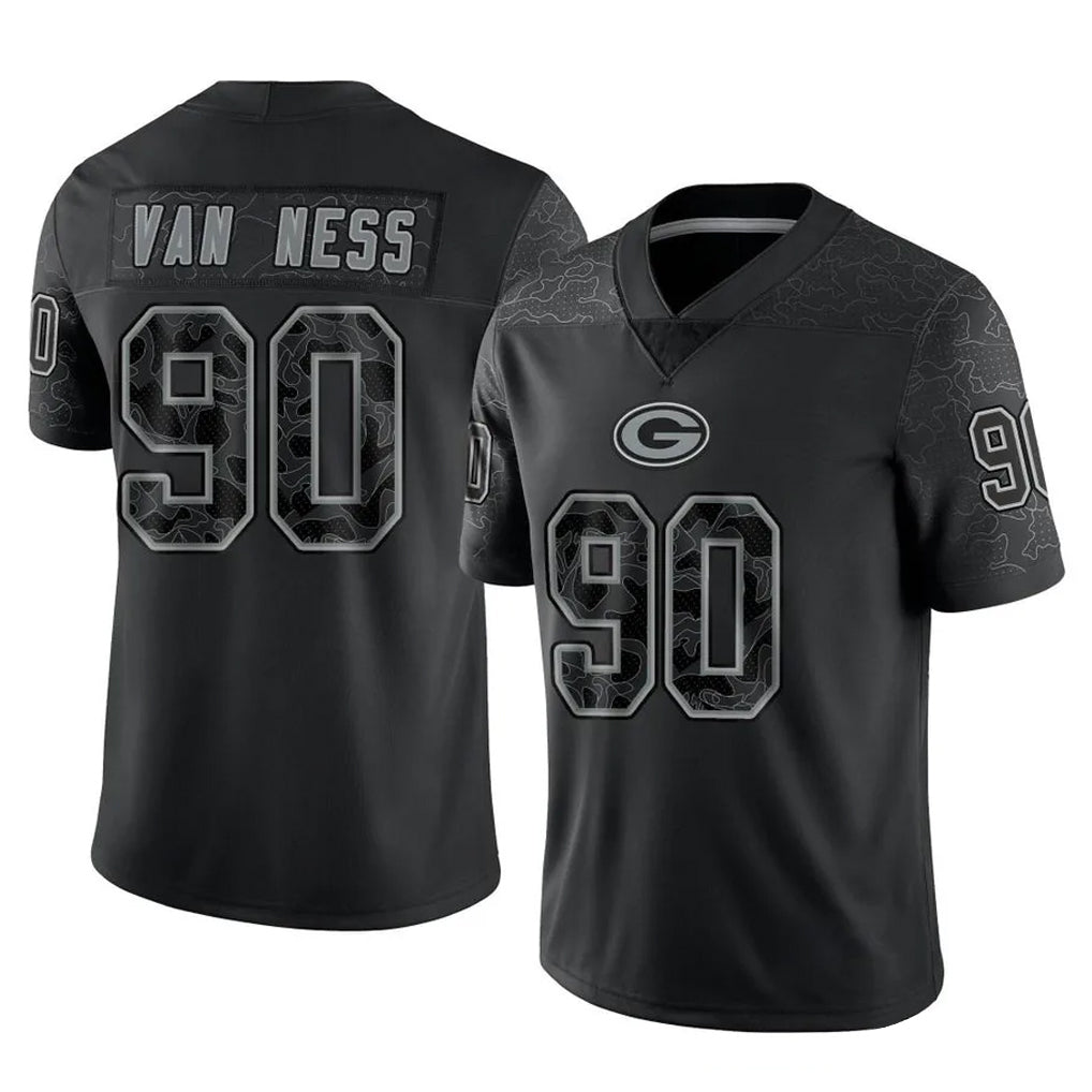 GB.Packers #90 Lukas Van Ness Player Black Reflective Limited Home Game BALCE Stitched Jerseys