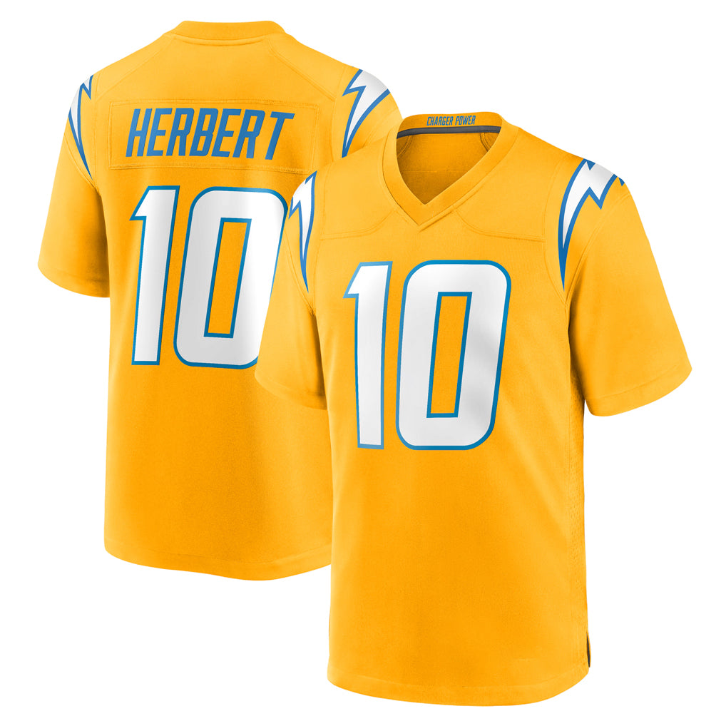 LA.Chargers #10 Justin Herbert Player Gold Home Game BALCE Stitched Jerseys