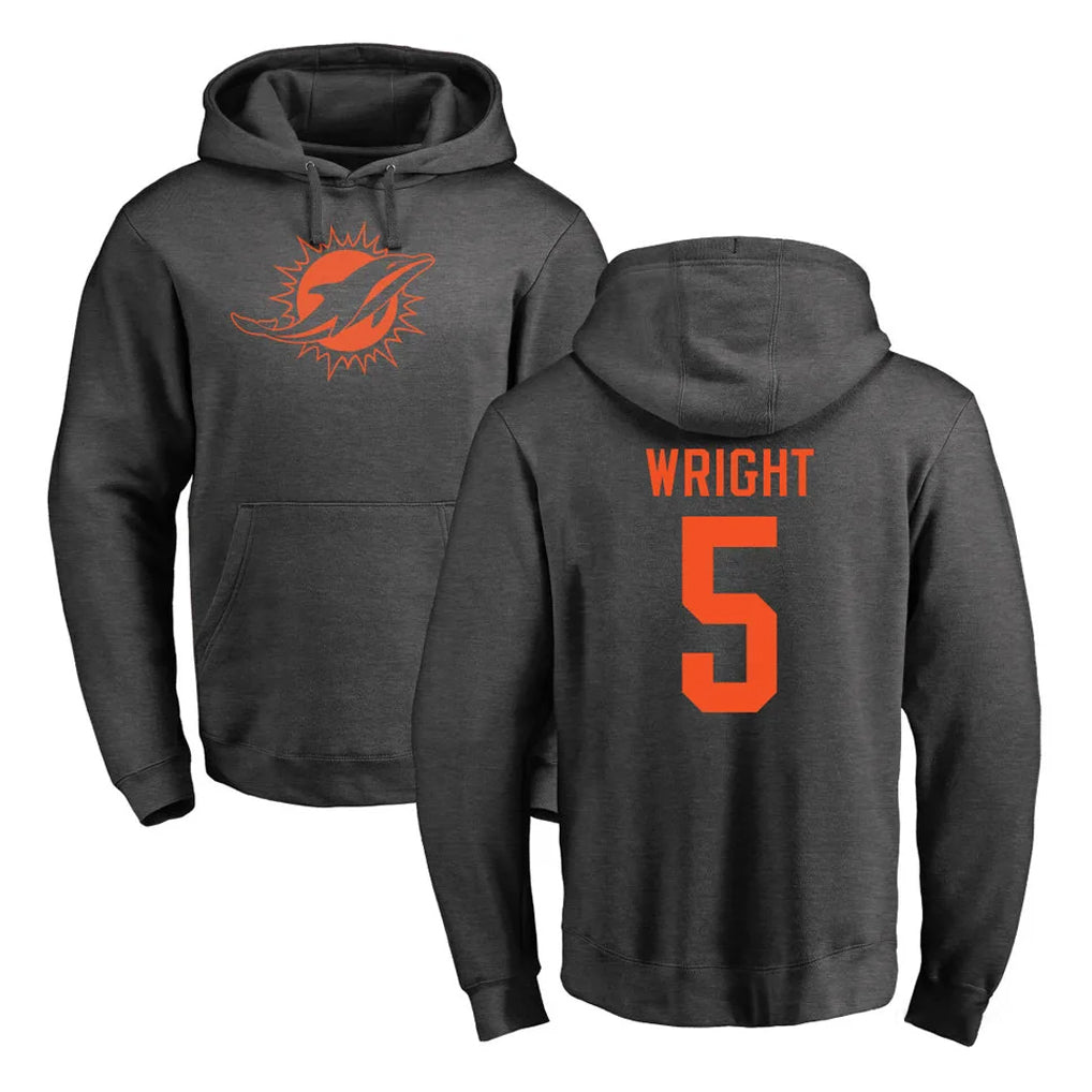 M.Dolphins #5 Jaylen Wright Player Darkgray Pullover Hoodies Limited BALCE Stitched Jerseys