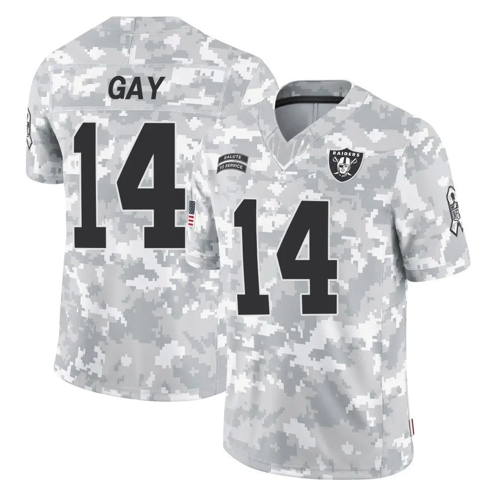 LV.Raiders #14 Matt Gay Player Arctic Camo Salute To Service Limited Game BALCE Stitched Jerseys