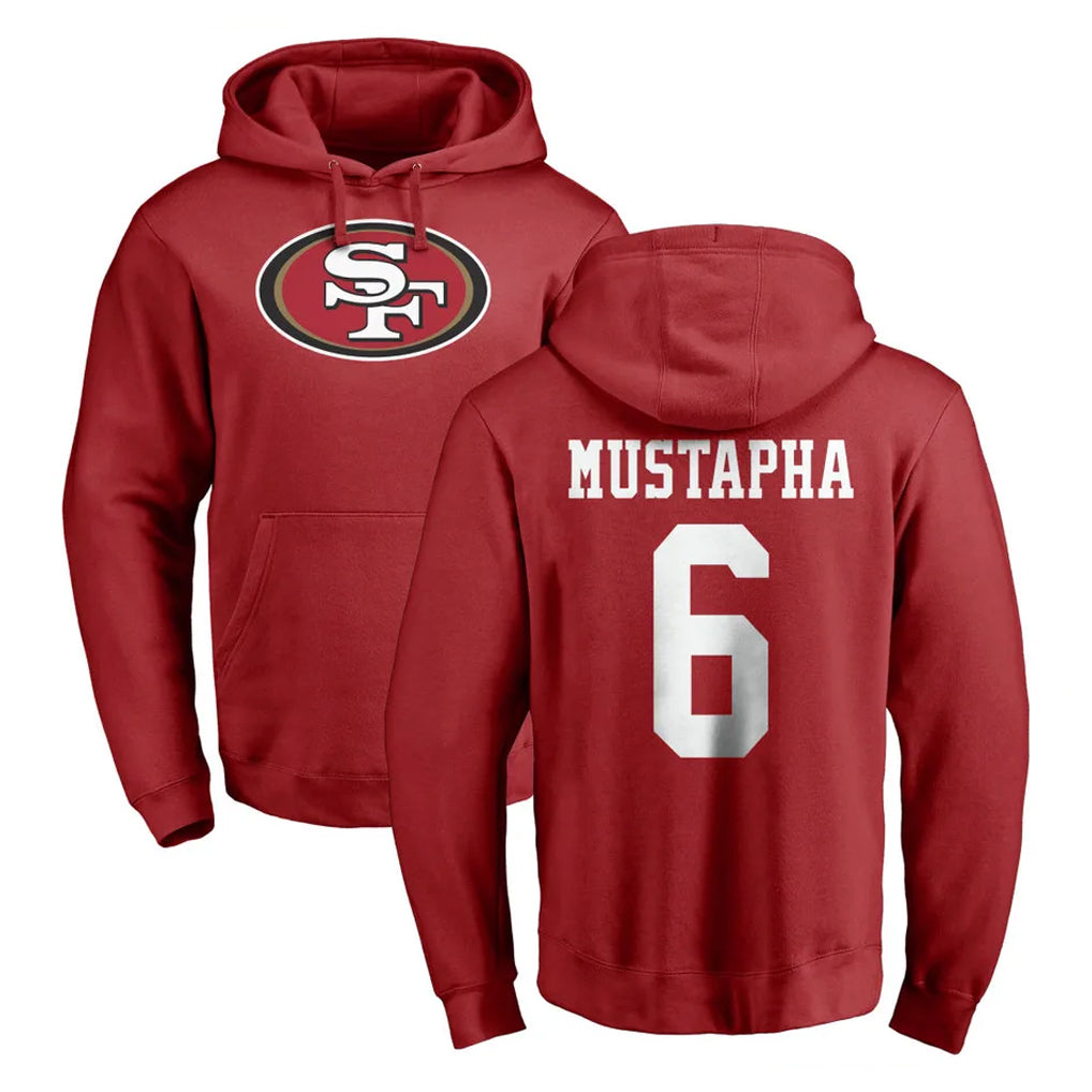 SF.49ers #6 Malik Mustapha Player Red LOGO Pullover Hoodies Home Game BALCE Stitched Jerseys