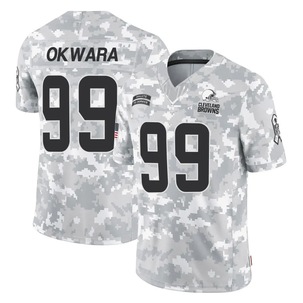C.Browns #99 Julian Okwara Player Arctic Camo Salute to Service Limited Home Game BALCE Stitched Jerseys