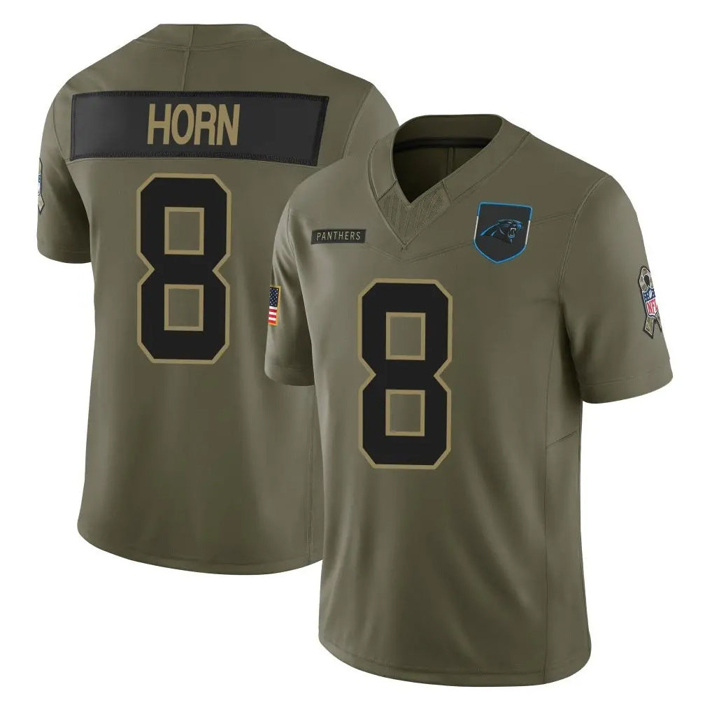 C.Panthers #8 Jaycee Horn Player Olive Salute to Service Limited Home Game BALCE Stitched Jerseys