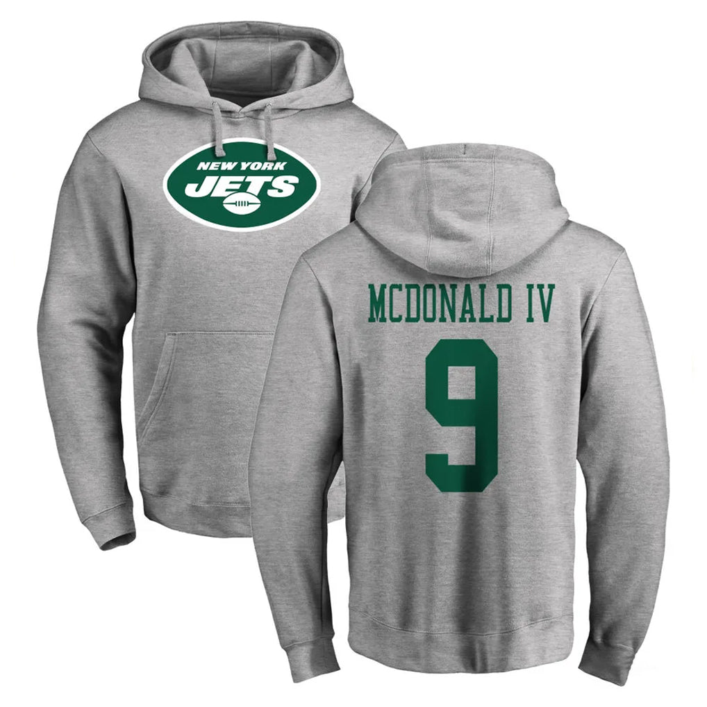 NY.Jets #9 Will McDonald IV Player Gray LOGO Pullover Hoodies Limited Game BALCE Stitched Jerseys