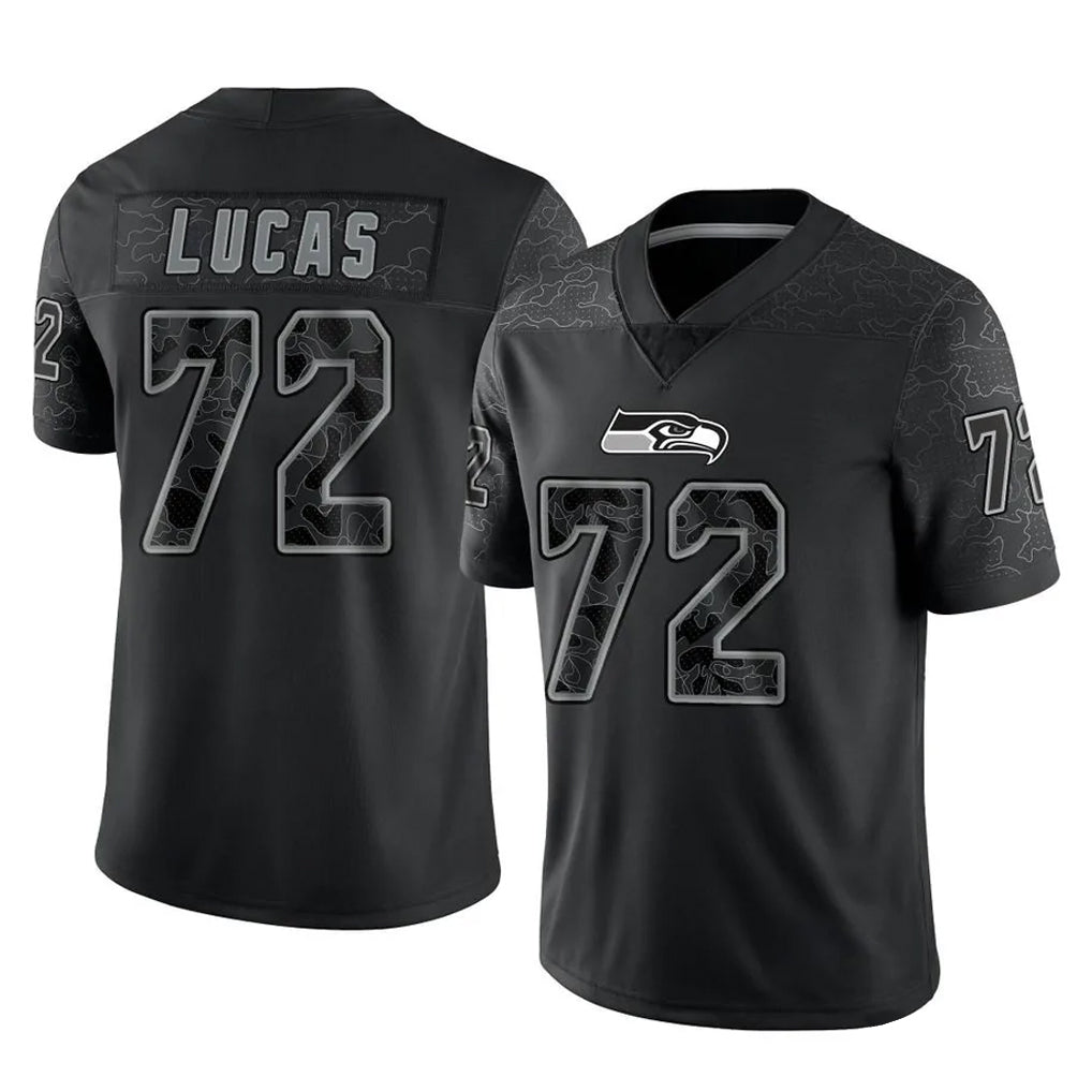 S.Seahawks #72 Abraham Lucas Player Black Limited Reflective Home Game BALCE Stitched Jerseys