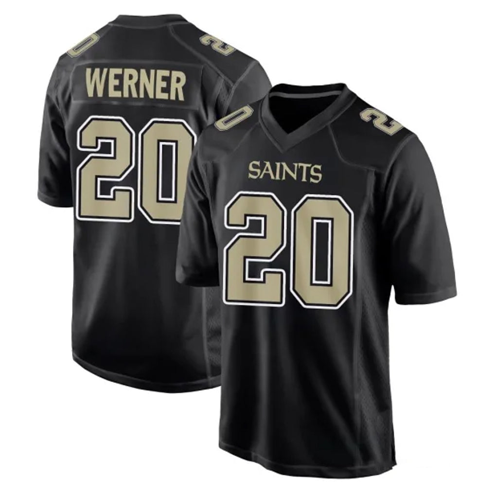 NO.Saints #20 Pete Werner Player Black Carbon Fashion Home Game BALCE Stitched Jerseys