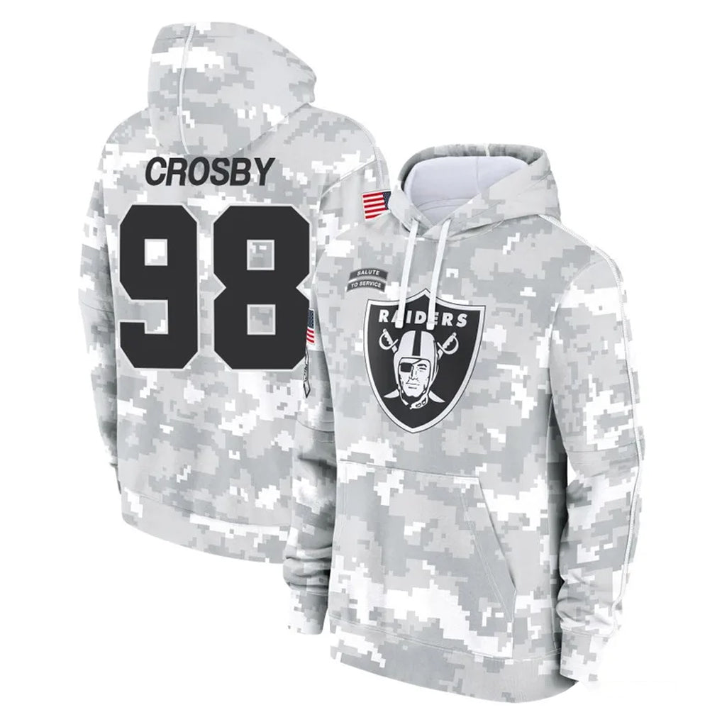 LV.Raiders #98 Maxx Crosby Player Arctic Camo Salute to Service Hoodies Limited Game BALCE Stitched Jerseys
