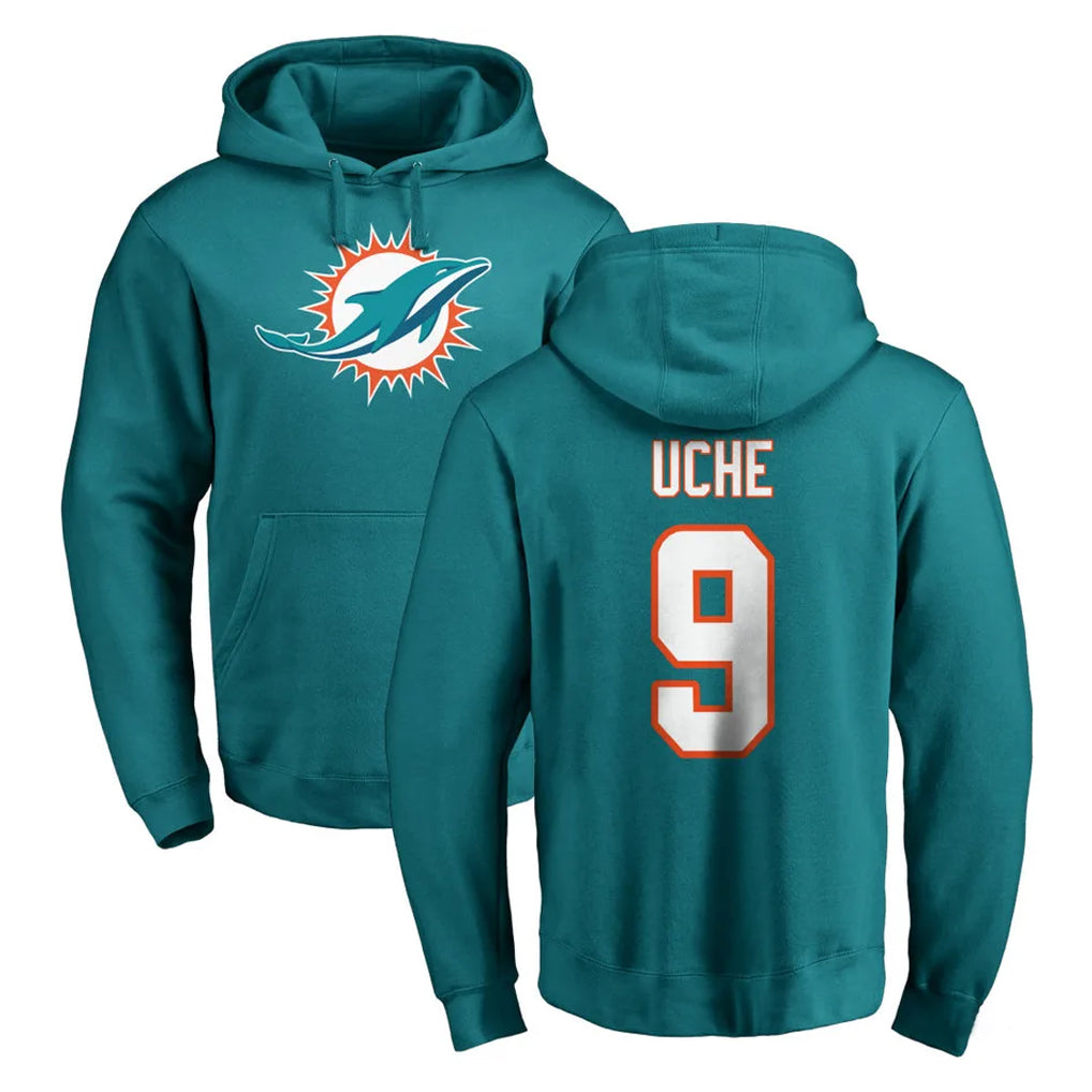M.Dolphins #9 Joshua Uche Player Aqua LOGO Pullover Hoodies Limited BALCE Stitched Jerseys