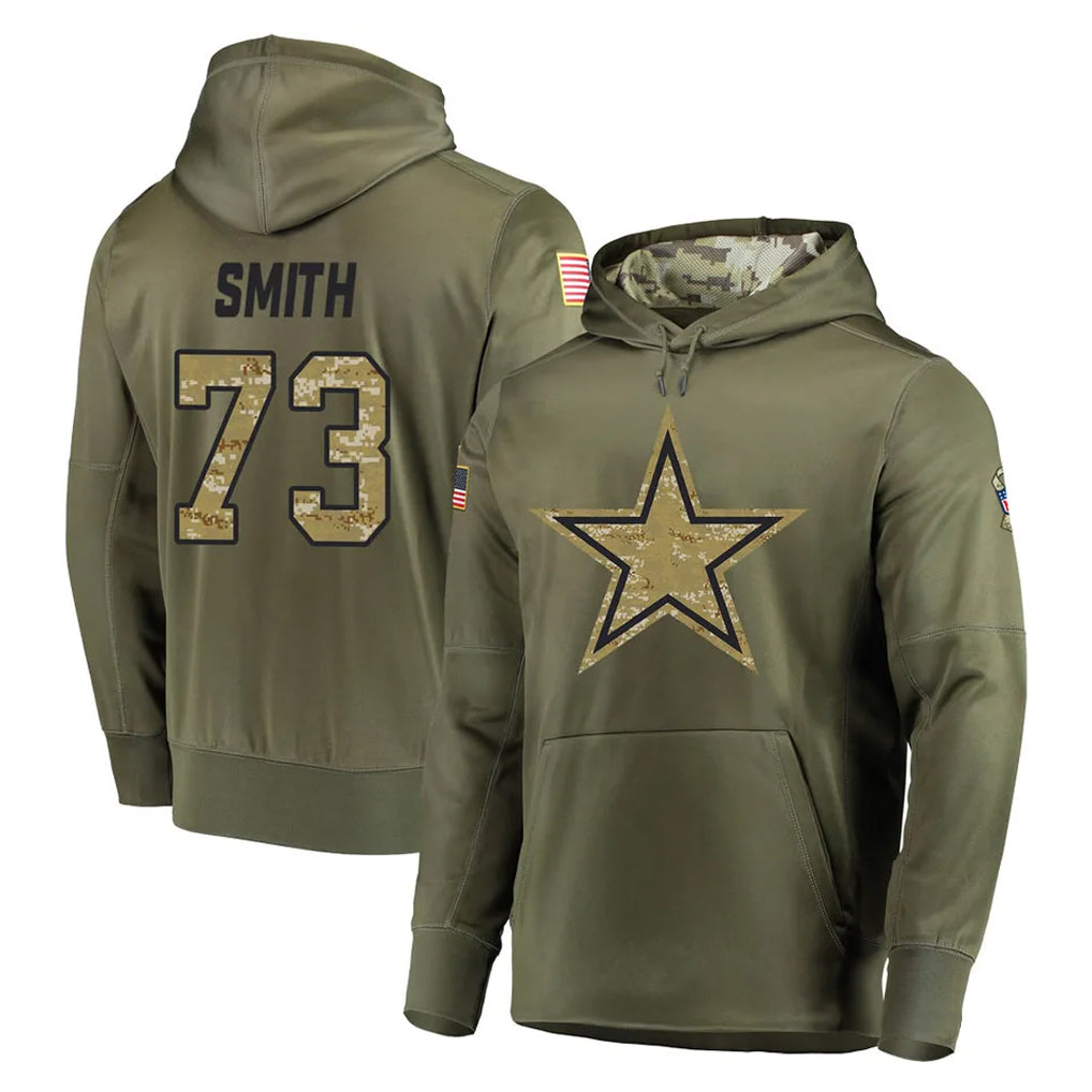 D.Cowboys #73 Tyler Smith Player Olive Salute to Service Pullover Hoodies Home Game BALCE Stitched Jerseys