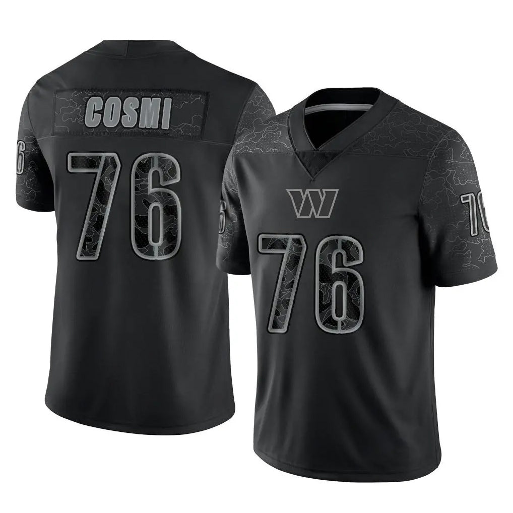 W.Commanders #76 Sam Cosmi Player Black Limited Reflective Home Game BALCE Stitched Jerseys